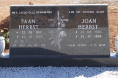 Herbst, Faan born 03 June 1917 died 23 January 1996 + Joan born 25 March 1920 died 25 January 1994