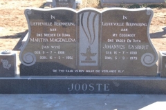 Jooste, Martha Magdalena nee Van Wyk born 09 July 1906 died 16 March 1994 + Johannes Gysbert born 16 July 1890 died 05 September 1975