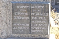 Keyser, Nicolaas FP born 11 April 1864 died 19 December 1953 + Margaritha M nee Lubbe born 23 July 1870 died 23 April 1957