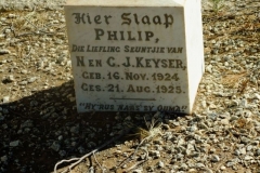 Keyser, Philip seun van N + C born 16 November 1924 died 21 August 1925