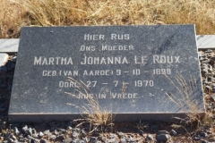 Le Roux, Martha Johanna nee Van Aarde born 09 October 1898 died 27 July 1970