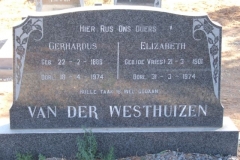 Van der Westhuizen, Gerhardus born 22 January 1888 died 18 April 1974 + Elizabeth nee De Vries 21 March 1901 died 31 March 1974