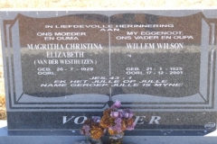 Vorster, Magritha Christina Elizabeth nee Van der Westhuizen born 26 July 1929 + Willem Wilson born 21 January 1925 died 17 December 2001