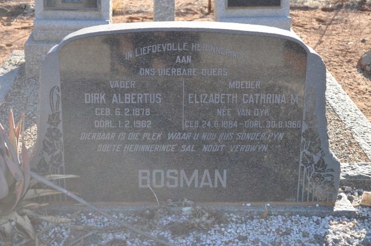 Bosman, Dirk Albertus + Elizabeth Catherina nee Van Dyk