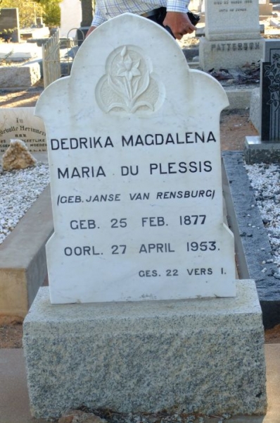 Du Plessis, Dedrika Magdalena Maria nee Janse Van Rensburg