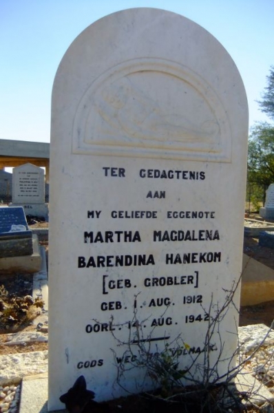 Hanekom, Martha Magdalena Barendina gebore Grobler