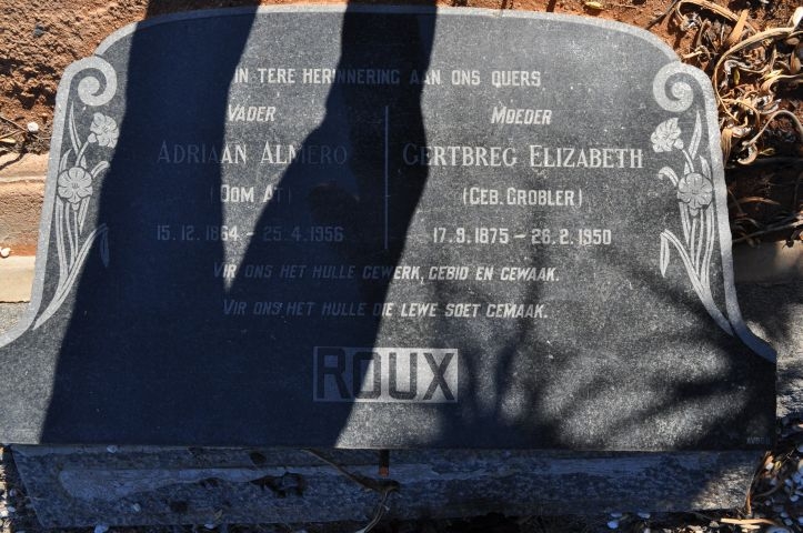 Roux, Adriaan Almero + Gertbreg Elizabeth nee Grobler
