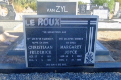 Le Roux, Christiaan Frederick born 20 April 1913 died 05 June 1991 and Margaret Joyce born 22 September 1920 died 11 October 1995