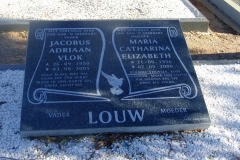 Louw, Jacobus Adriaan Vlok born 26 September 1950 died 3 August 2005 and Maria Catharina Elizabeth born 21 September 1956 died 07 May 2006