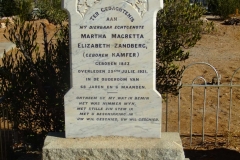 Zandberg, Martha Magretta Elizabeth nee Kamfer born 1853 died 29 July 1921 aged 68 years and 6 months