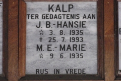 Kalp, J. B. (Hansie) + Kalp, M. E. (Marie)