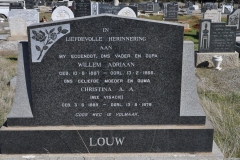 Louw, Willem Adriaan born 10 June 1887 died 13 February 1966 + Christina Nee Visagie born 03 June 1889 died 13 August 1979