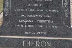Theron, Willem Johannes Andreas born 30 March 1896 died 16 September 1962 + Susanna Christina born 18 August 1900 died 06 February 1982