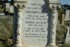 Van Wyk, Johannes born 15 May 1858 died 22 April 1917 + Gesina nee Van Wyk born 04 August 1861 died 18 September 1936
